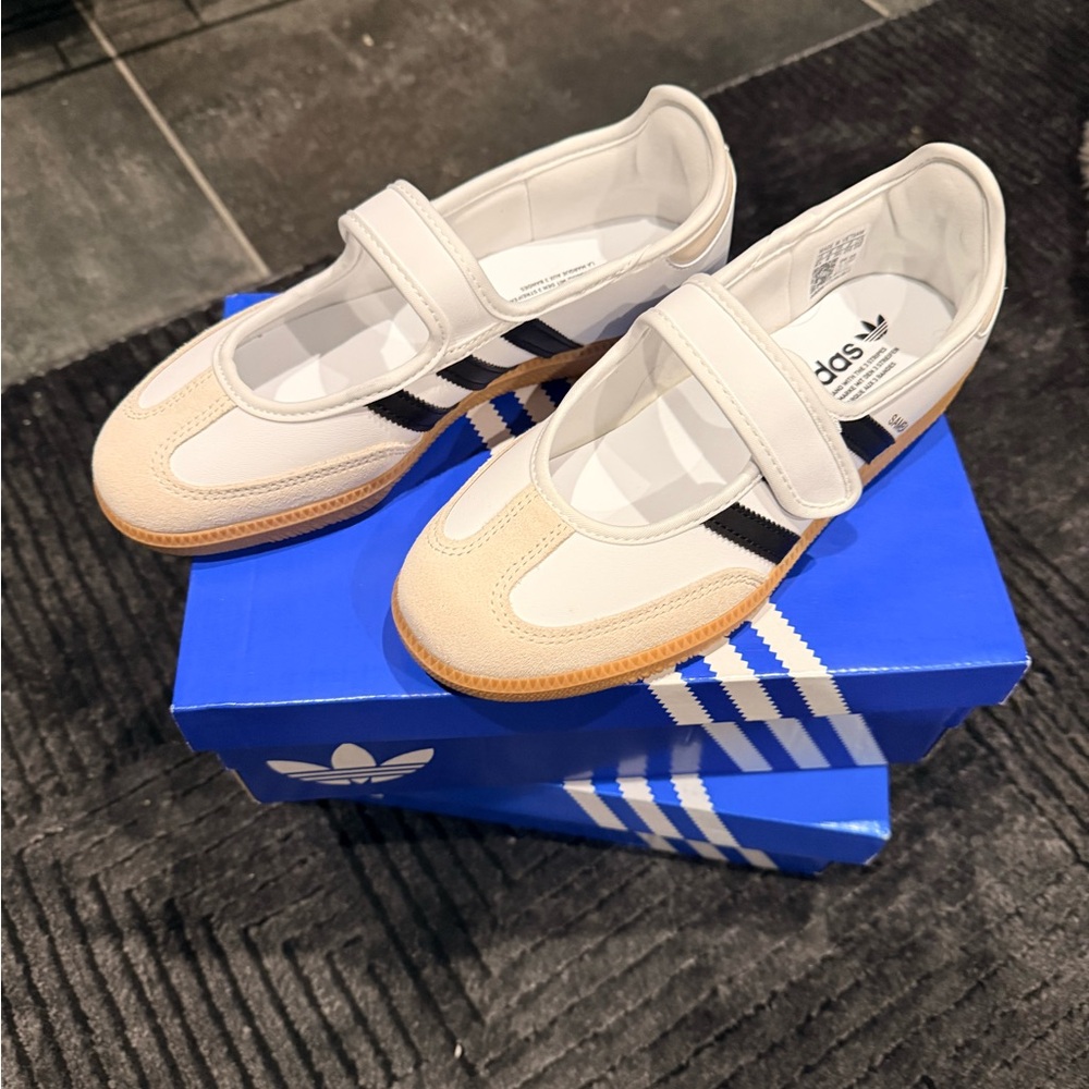 Woman’s Adidas samba   White, Beige & Black Mary Jane Sneakers